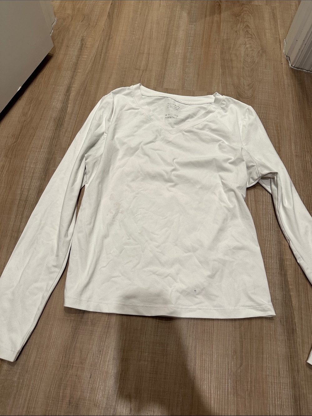 Women's White V-Neck Long Sleeve Tee by